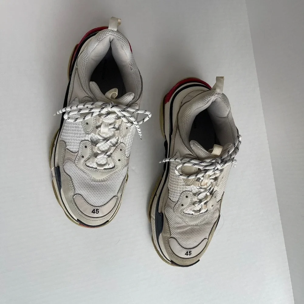 Balenciaga Triple S Sneakers Size 45 / US 11 Beige White Red Distressed